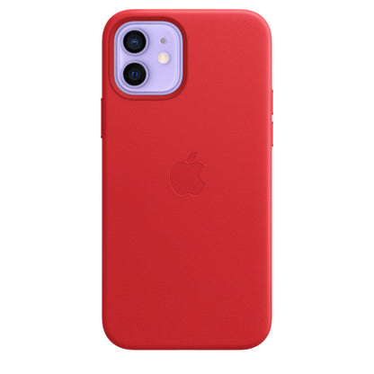 iPhone 12 64GB Violett mit Apple iPhone 12 | 12 Pro Leder Case mit MagSafe - Rot