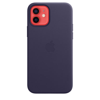 iPhone 12 64GB Rot mit Apple iPhone 12 | 12 Pro Leder Case  mit Apple MagSafe - Dunkelviolett