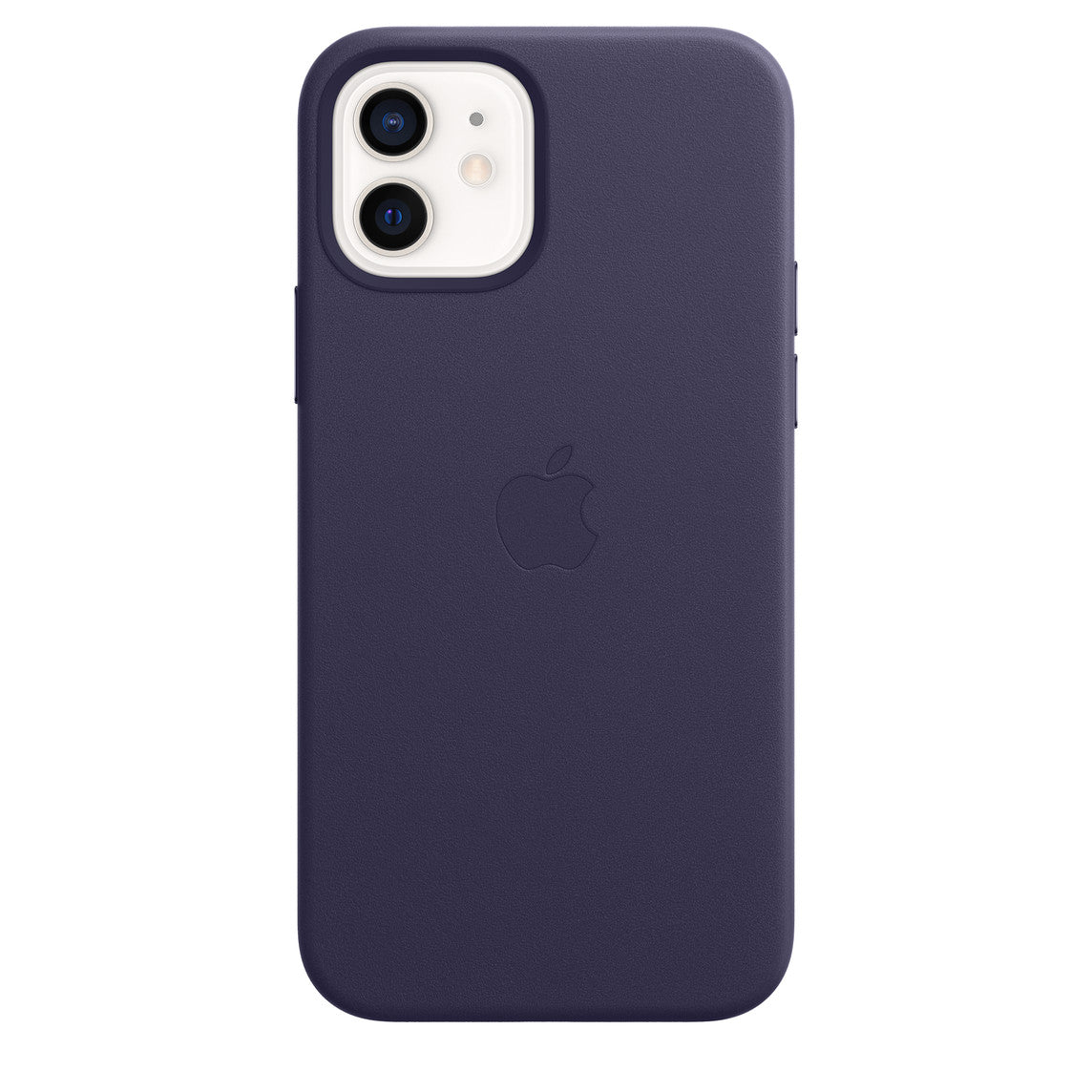 iPhone 12 128GB Weiß mit Apple iPhone 12 | 12 Pro Leder Case  mit Apple MagSafe - Dunkelviolett