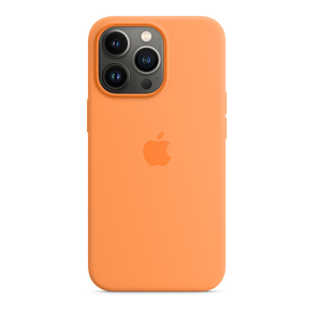 iPhone 13 Pro 256GB Silber mit Apple iPhone 13 Pro Silikon Case mit MagSafe - Gelborange
